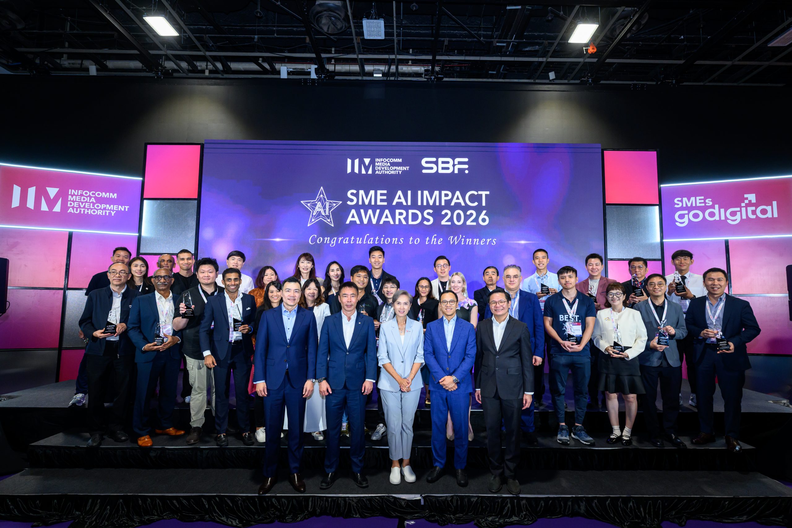Winners of the SME AI Impact Awards 2026 with guests of honor at SMEs Go Digital Day